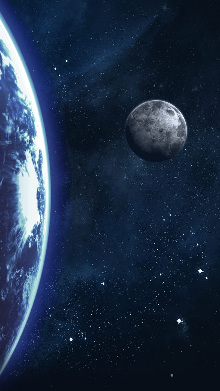 Default wallpaper of Earth and Moon