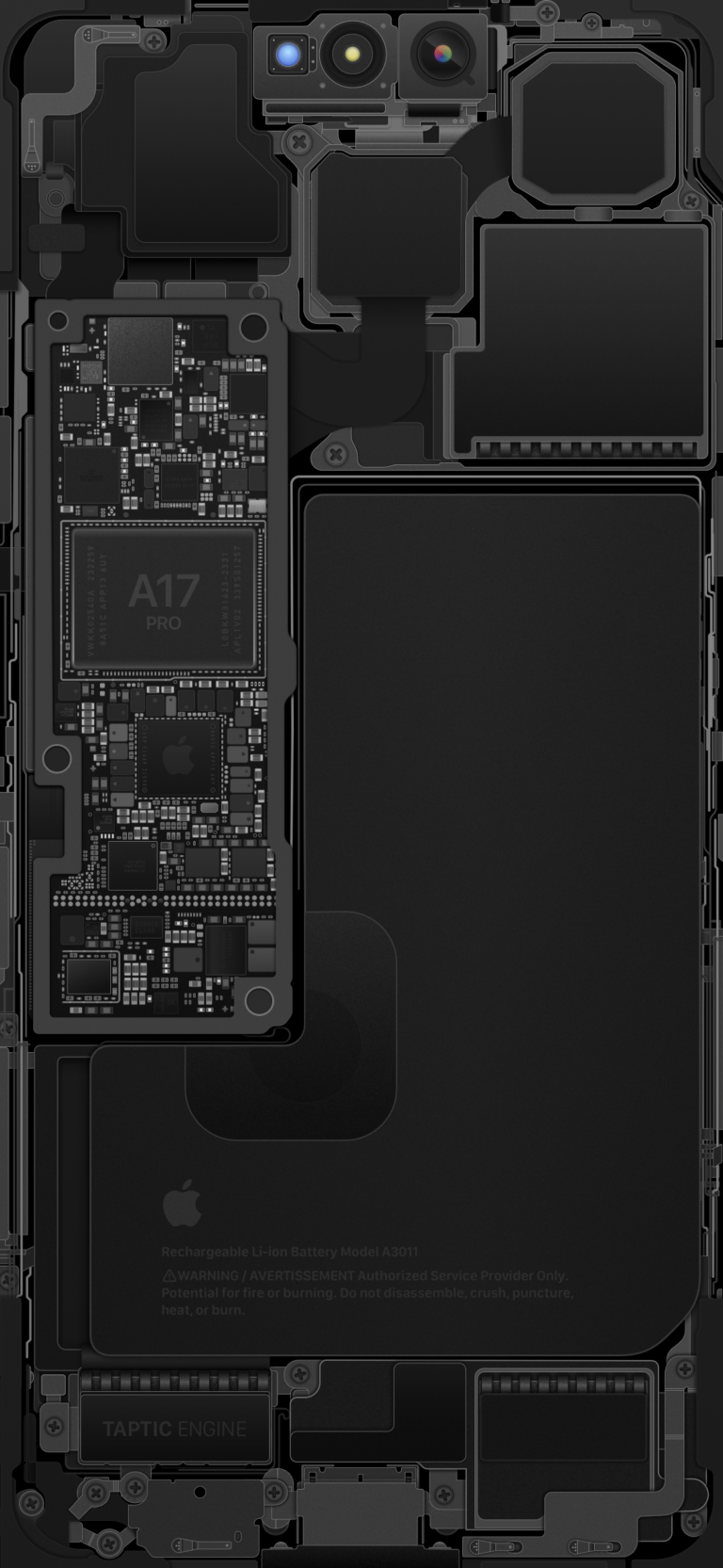 Default wallpaper of iPhone 15 Pro Schematics – Black | Internals