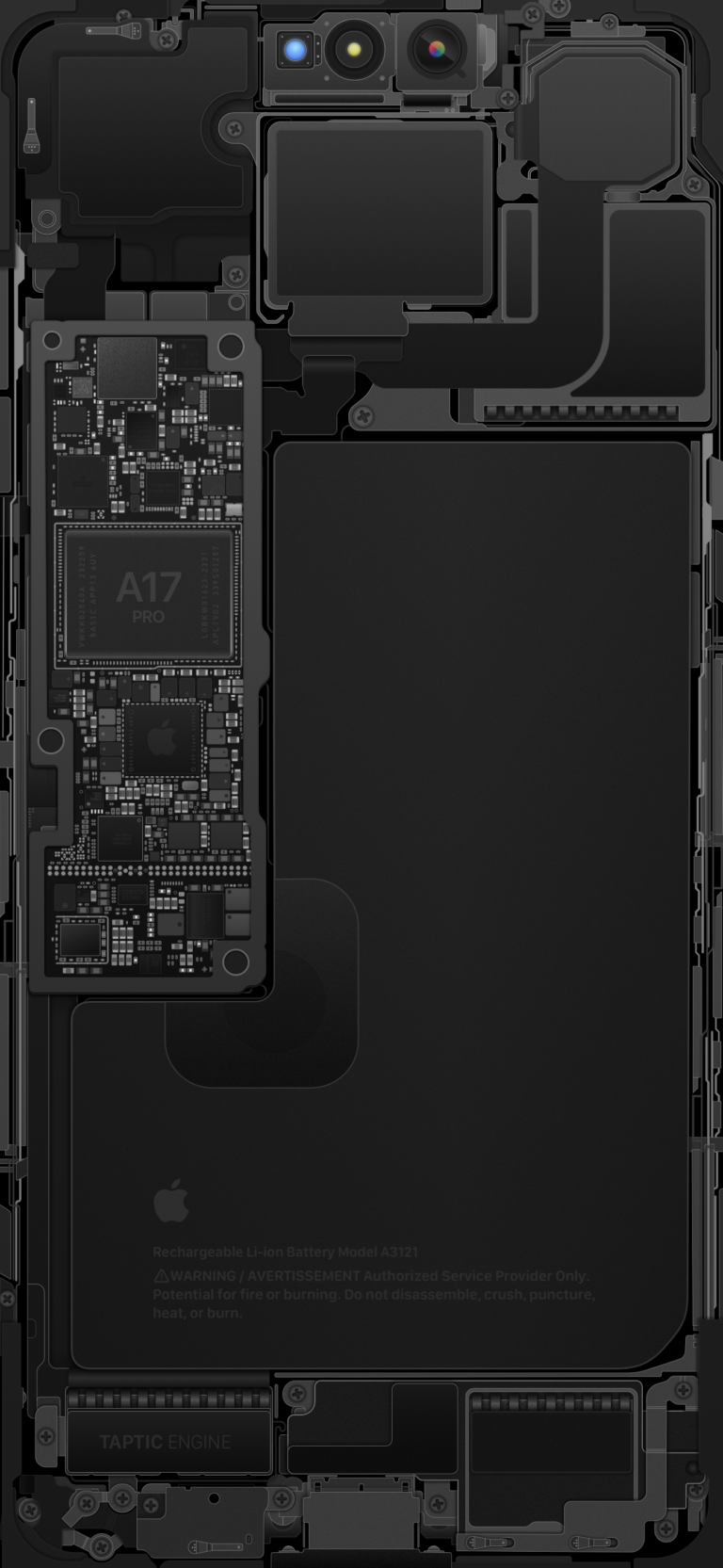 Default wallpaper of iPhone 15 Pro Max Schematics – Black | Internals