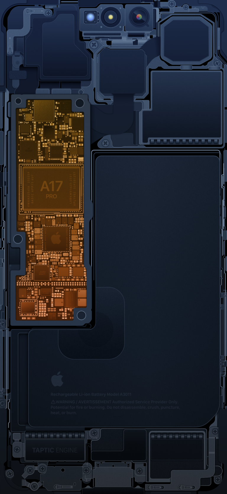 Default wallpaper of iPhone 15 Pro Schematics – Blue & Gold | Internals