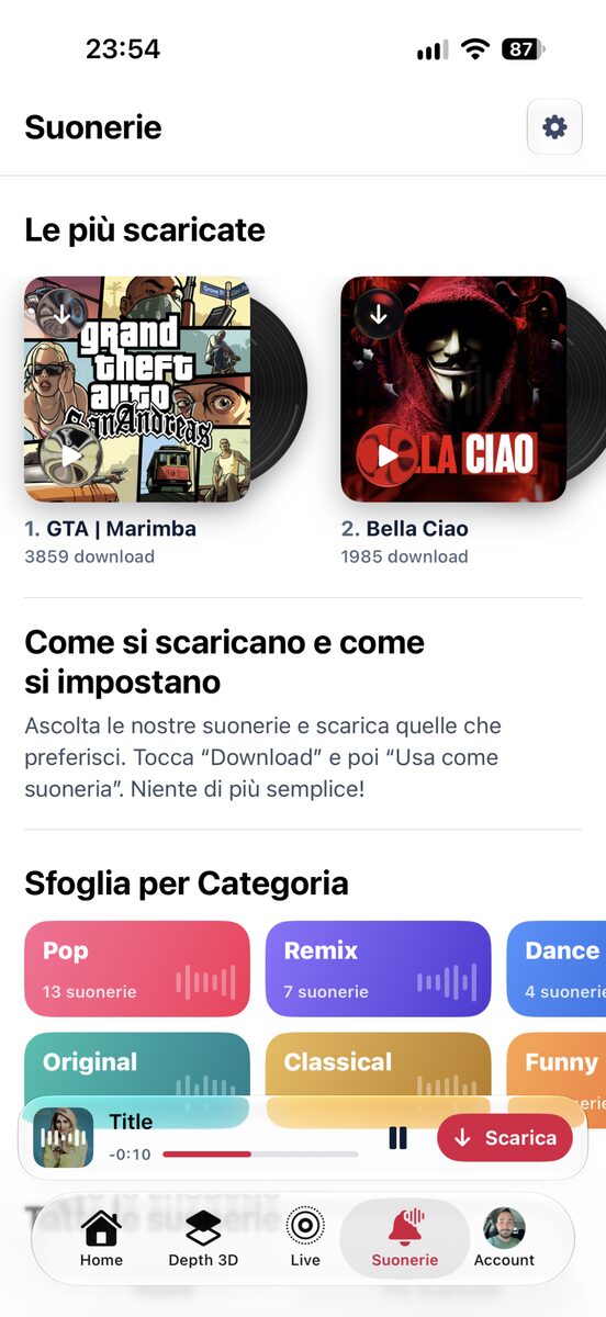 Il mini-player delle suonerie