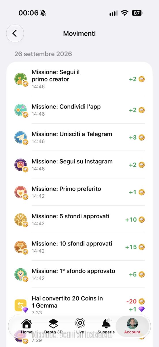 Il nuovo Account a menu