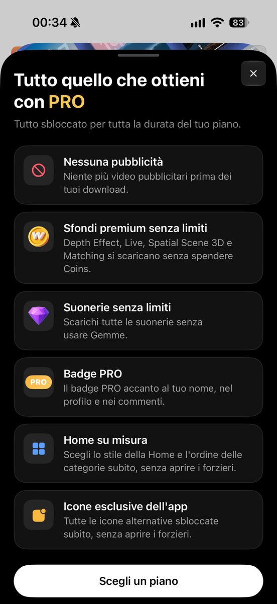 La pagina con tutti i vantaggi PRO