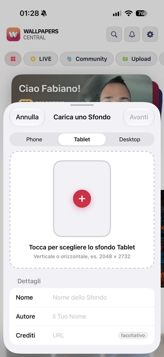 Il caricamento degli sfondi per smartphone, tablet e desktop
