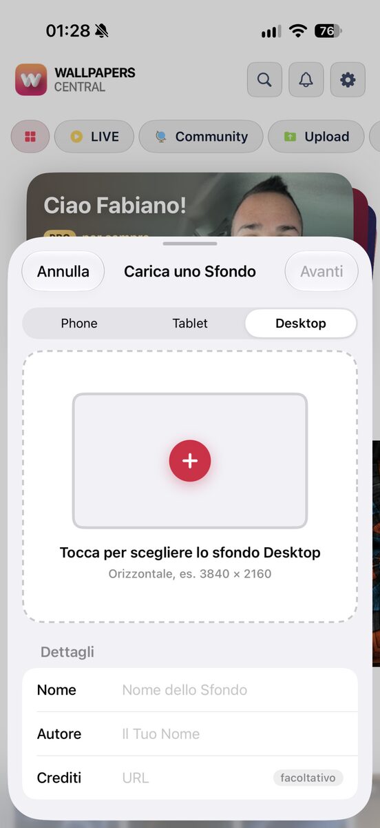 Il caricamento degli sfondi per smartphone, tablet e desktop