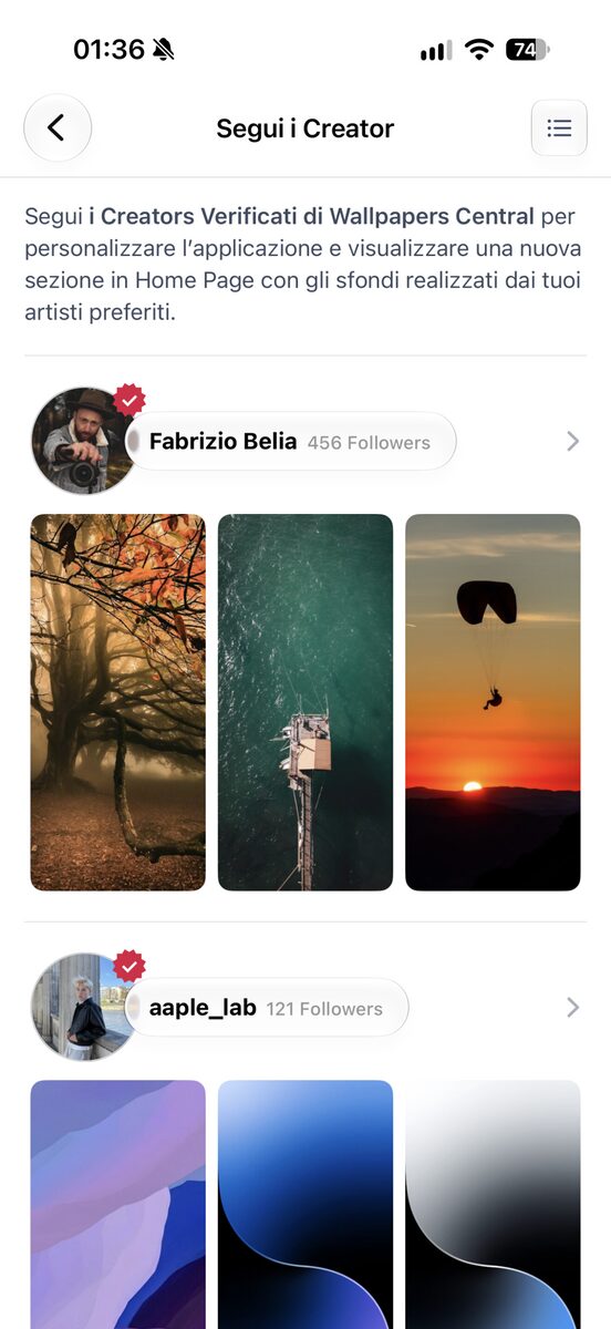 La ricerca e la pagina dei Creator verificati