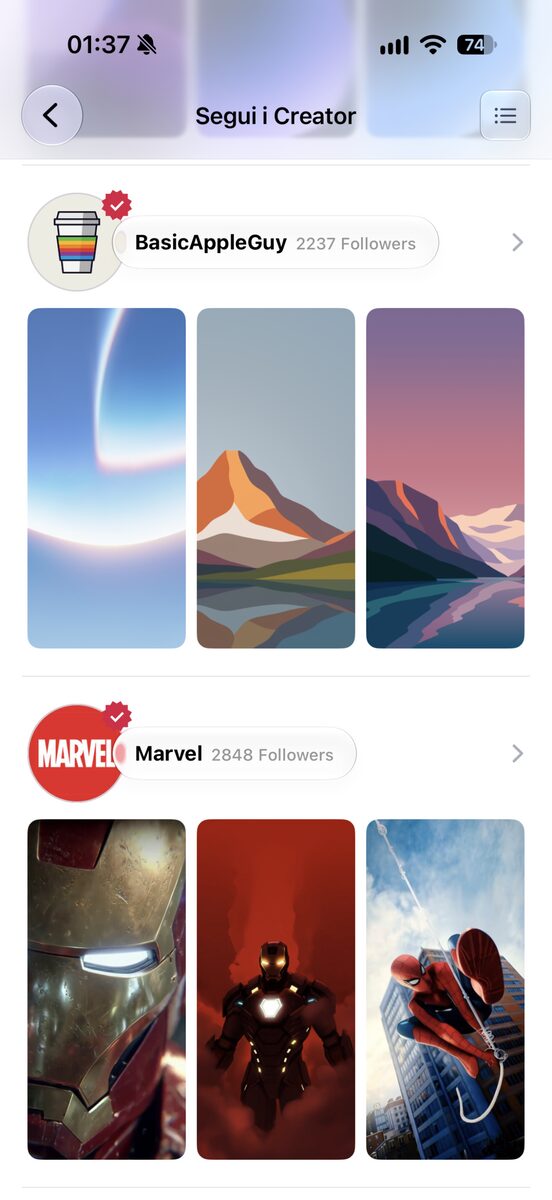 La ricerca e la pagina dei Creator verificati