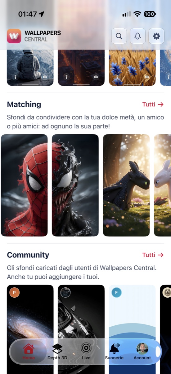 I set di Sfondi Matching in una sola pagina in Wallpapers Central 2.7