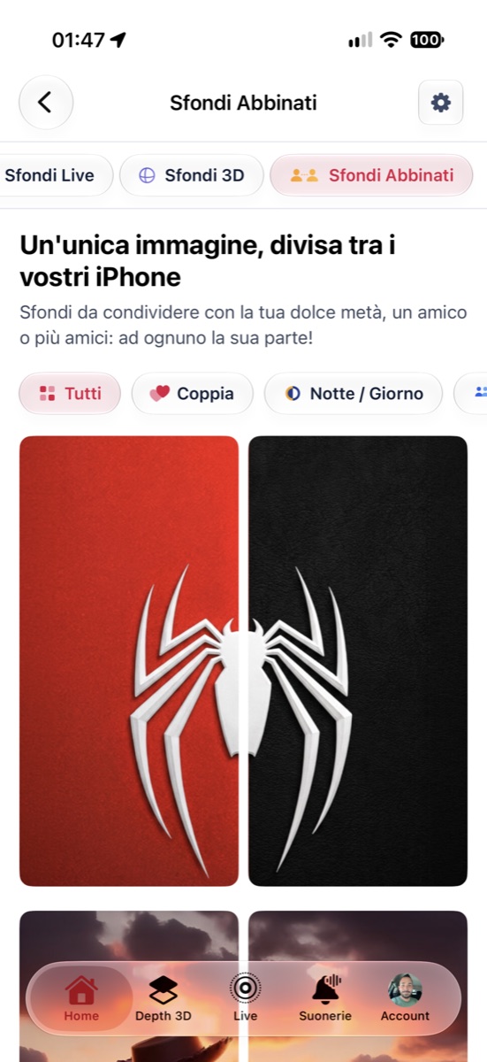 I set di Sfondi Matching in una sola pagina in Wallpapers Central 2.7