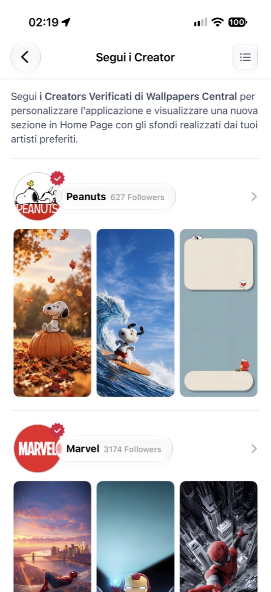 Creators Verificati ed Account in Wallpapers Central 2.7
